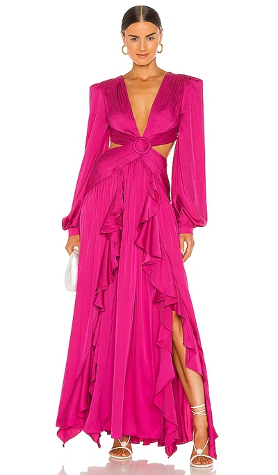 Patbo Ruffled Satin Cut-out Gown In Orchid