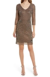 Pisarro Nights Beaded V-neck Cocktail Dress In Mocha