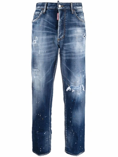 Dsquared2 Distressed Boyfriend Jeans In Blau