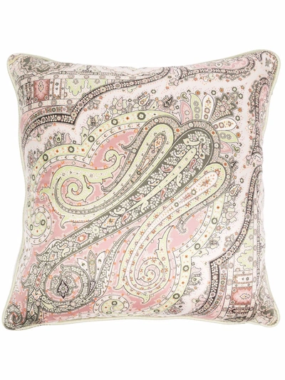 Etro Home Paisley Silk Cushion In Nude
