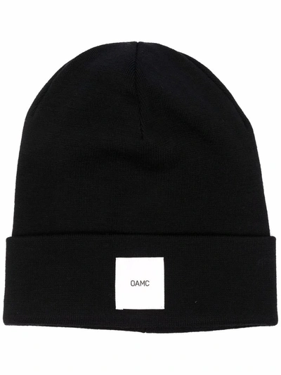 Oamc Logo-patch Cashmere Beanie In Black