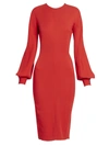 Victoria Beckham Women's Slash Sleeve Fitted Midi Dress In Red