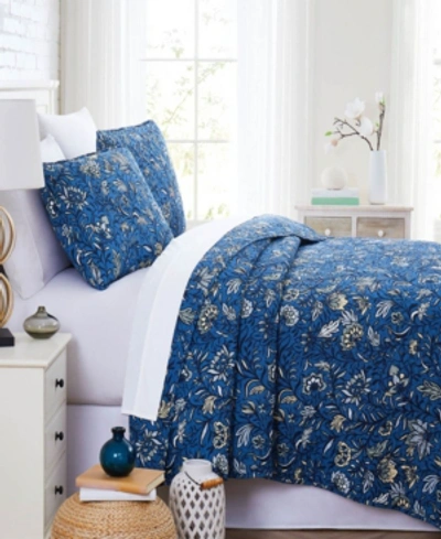 Southshore Fine Linens Blooming Blossoms Premium 3-piece Quilt And Coordinating Sham Set, Queen In Blue