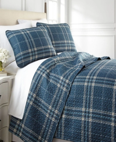 Southshore Fine Linens Vilano Plaid Ultra-soft 3-piece Quilt And Sham Set, Queen In Navy