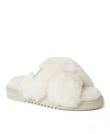 DEARFOAMS FIRESIDE BY DEARFOAMS WOMEN'S NEW CASTLE GENUINE SHEARLING CROSS BAND SLIDES