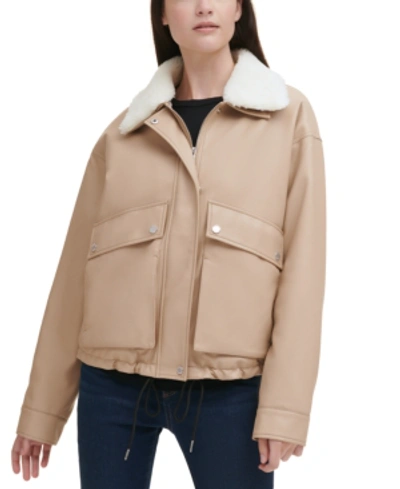 Kenneth Cole Women's Faux-leather Bomber Jacket In Sand