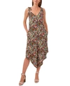 Vince Camuto Printed Tie-shoulder Cascading Jumpsuit In Rich Black