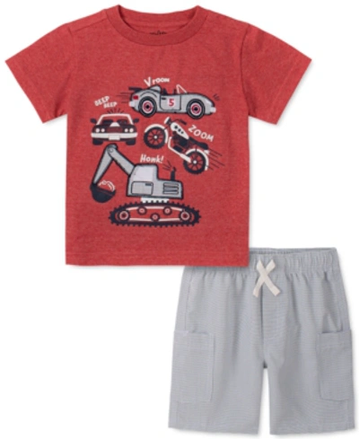 Kids Headquarters Kids' Toddler Boys 2-piece Cars And Trucks Short Sleeve T-shirt And Striped Shorts Set In Red