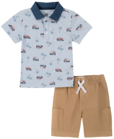 Kids Headquarters Kids' Little Boys 2-piece Safari Print Short Sleeve Polo Shirt And Twill Shorts Set In Blue