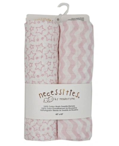 Tendertyme Baby Girls Stars Waves Muslin Swaddle Blankets, Pack Of 2 In Pink