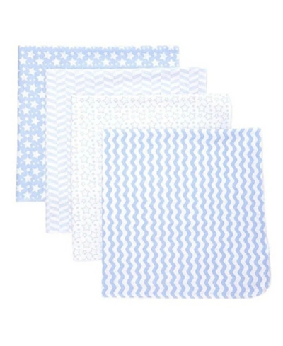 Tendertyme Baby Boys Stars Waves Flannel Receiving Blankets, Pack Of 4 In Blue