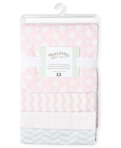 Tendertyme Baby Boys Stars Waves Flannel Receiving Blankets, Pack Of 4 In Pink