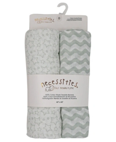 Tendertyme Baby Girls And Boys Stars Waves Muslin Swaddle Blankets, Pack Of 2 In Gray