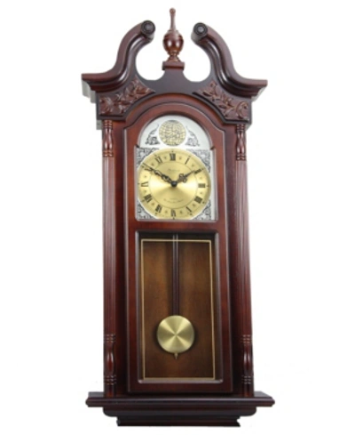 Bedford Clock Collection 38" Grand Antique Chiming Wall Clock With Roman Numerals In Cherry Oak