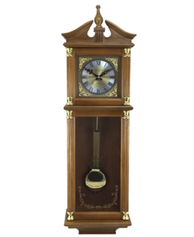 Bedford Clock Collection 34.5" Antique Chiming Wall Clock With Roman Numerals In Harvest Oak