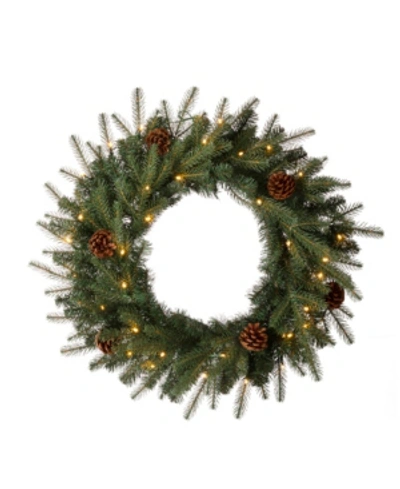 Glitzhome Pre-lit Greenery Pine Cone Christmas Wreath With Warm Led Light