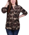 Ny Collection Petite 3/4 Roll Tab Sleeve Y-neck Top In Taupe Milaflor