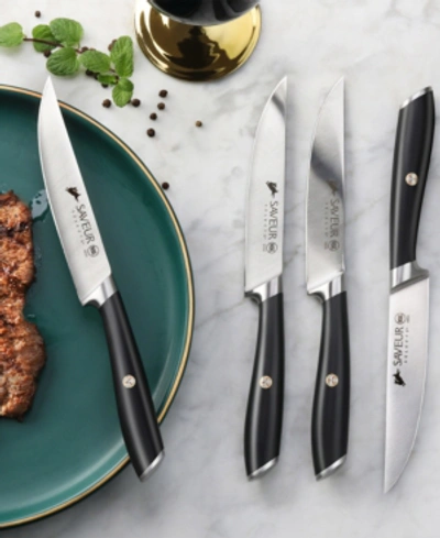 Saveur Selects Voyage Series 4-pc. Fine Edge Forged German Steel Steak Knife Set In Black