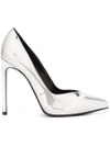 Saint Laurent Classic Paris Skinny 105 Escarpin V Pump In Silver Metallic Faux Leather