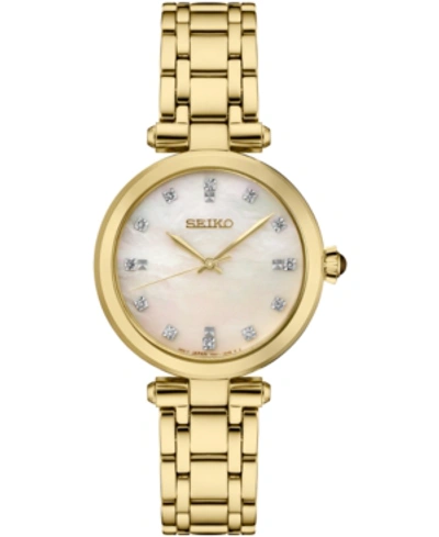Seiko Women's Diamond (1/8 Ct. T.w.) Gold-tone Stainless Steel Bracelet Watch 30mm In Mother Of Pearl