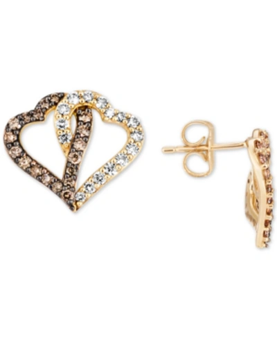 Le Vian Chocolate Diamond (3/8 Ct. T.w.) & Nude Diamond (3/8 Ct. T.w.) Interlocking Heart Stud Earrings In 1 In Yellow Gold