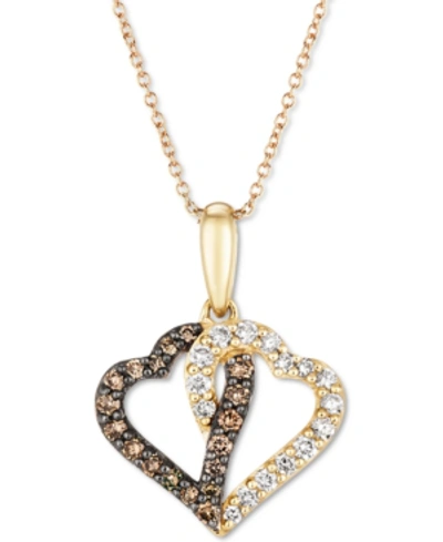 Le Vian Chocolate Diamond (1/5 Ct. T.w.) & Nude Diamond (1/5 Ct. T.w.) Interlocking Heart 18" Pendant Neckla In Yellow Gold