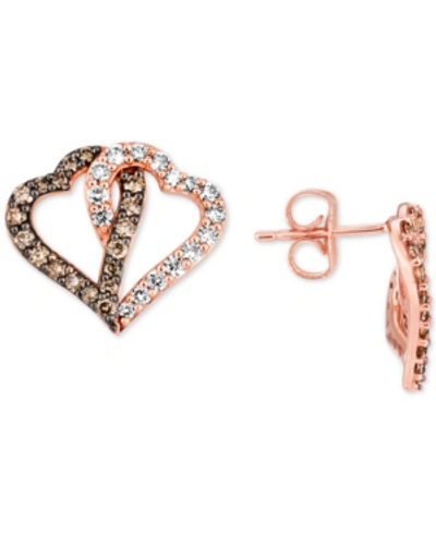 Le Vian Chocolate Diamond (3/8 Ct. T.w.) & Nude Diamond (3/8 Ct. T.w.) Interlocking Heart Stud Earrings In 1 In Rose Gold