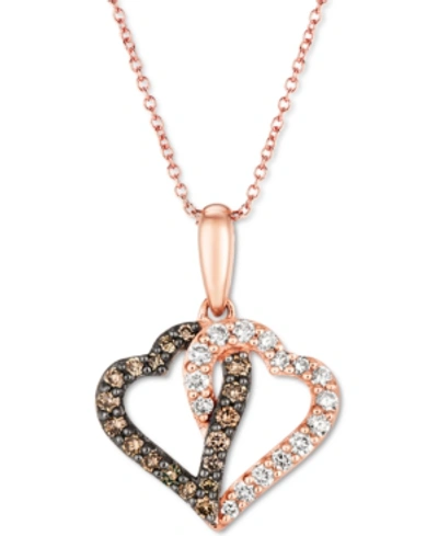 Le Vian Chocolate Diamond (1/5 Ct. T.w.) & Nude Diamond (1/5 Ct. T.w.) Interlocking Heart 18" Pendant Neckla In Rose Gold