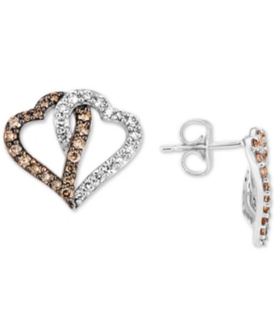 Le Vian Chocolate Diamond (3/8 Ct. T.w.) & Nude Diamond (3/8 Ct. T.w.) Interlocking Heart Stud Earrings In 1 In White Gold