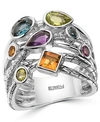 Effy Collection Effy Multi-gemstone (1-3/4 Ct. T.w.) & Diamond (1/10 Ct. T.w.) Multirow Ring In Sterling Silver In Multi-gemstone