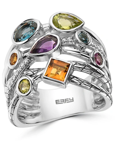 Effy Collection Effy Multi-gemstone (1-3/4 Ct. T.w.) & Diamond (1/10 Ct. T.w.) Multirow Ring In Sterling Silver