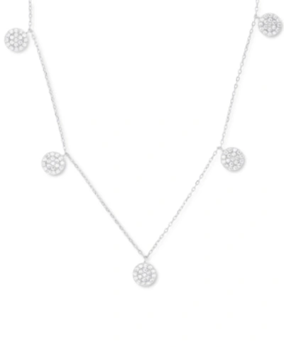 Macy's Cubic Zirconia Cluster Disc Dangle 17" Statement Necklace In Sterling Silver (also In 14k Gold Over