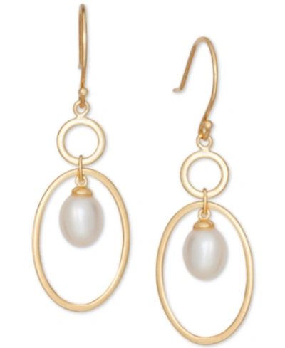 Macy's Cultured Freshwater Pearl (6x8mm ) Oval Orbital Drop Earrings In 18k Gold-plated Sterling Silver In White