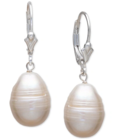 Macy's Cultured Freshwater Baroque Pearl (11 X 15mm) Leverback Drop Earrings In Sterling Silver (also Avail In White