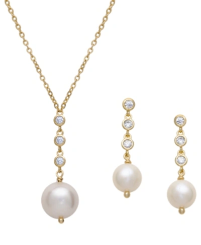 Macy's 2-pc. Set Cultured Freshwater Pearl (6 & 10mm) & Cubic Zirconia Bezel Pendant Necklace & Matching Dr In White