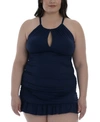 La Blanca Plus Size Island Goddess Keyhole Tankini Top Women's Swimsuit In Indigo