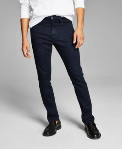 And Now This Pearson Mens Ripped Dark Wash Skinny Jeans In Overdye Dark Blue Wash