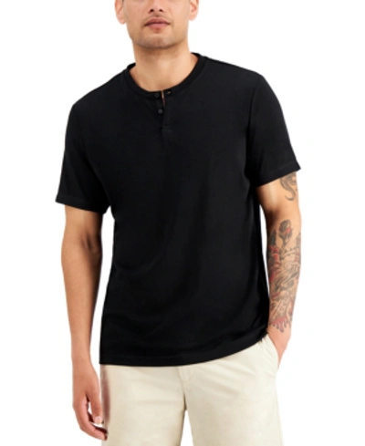 Alfani Men's Solid Henley, Created For Macy's In Deep Black