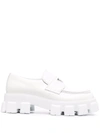 Prada Monolith Logo-plaque Loafers In Bianco