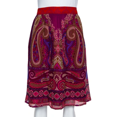 Pre-owned Etro Purple Paisley Printed Silk Mini Skirt M In Pink