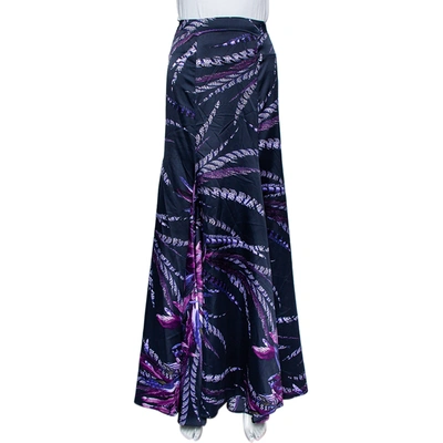 Pre-owned Just Cavalli Purple Printed Satin Flared Maxi Skirt M