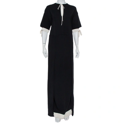 Pre-owned Fendi Black Crepe Contrast Trim Front Slit Detail Long Dress M