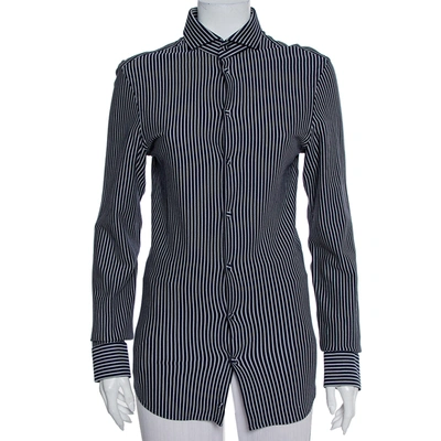 Pre-owned Emporio Armani Navy Blue Striped Cotton Knit Button Front Shirt S