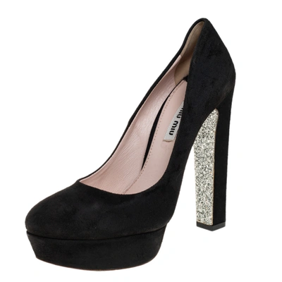 Pre-owned Miu Miu Black Suede Platform Pumps Size 38.5