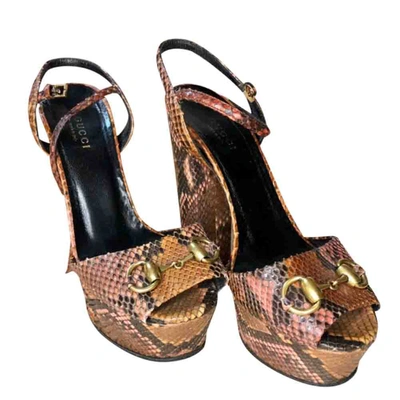 Pre-owned Gucci Brown Python Leather Horsebit Platform Sandals Size Eu 36.5 In Multicolor