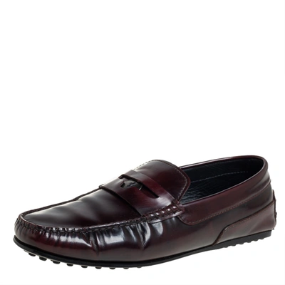 Pre-owned Tod's Tods Burgundy Leather Slip On Loafers Size 41