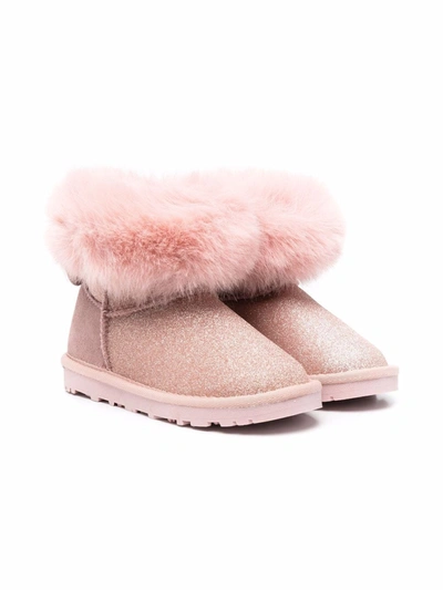 Monnalisa Teen Faux-fur Trimmed Ankle Boots In Pink
