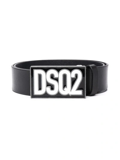 Dsquared2 Kids' Enamelled-logo Buckle Belt In Black