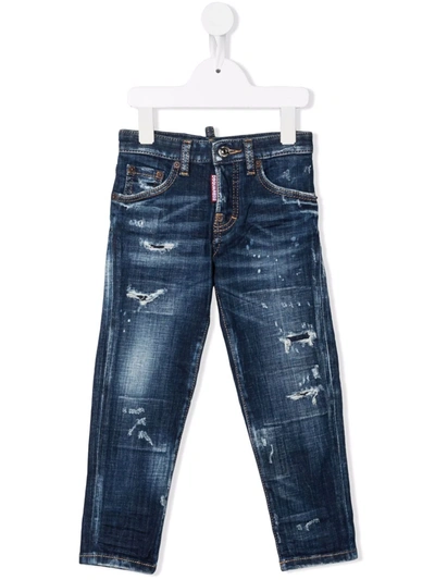 Dsquared2 Teen Distressed Straight-leg Jeans In Blue