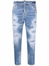 DSQUARED2 LIGHT BLUE RIPPED-DETAIL CROPPED JEANS,2A7A36CC-9984-D56A-99CD-8454619EBF6A